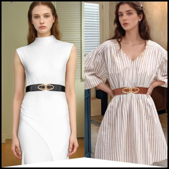 Thin Elastic Belts Vintage Fashion Waistband Stretch Skinny Gold Buckle 4 Pack main image 5